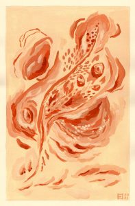 "Abstracción Naranja I" (2021) Acrylic on paper. 21x29.7cm.